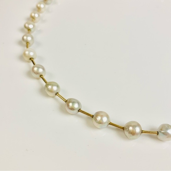 Vintage 14K Yellow Gold Pearl Bead Strand Necklace - Picture 5 of 12